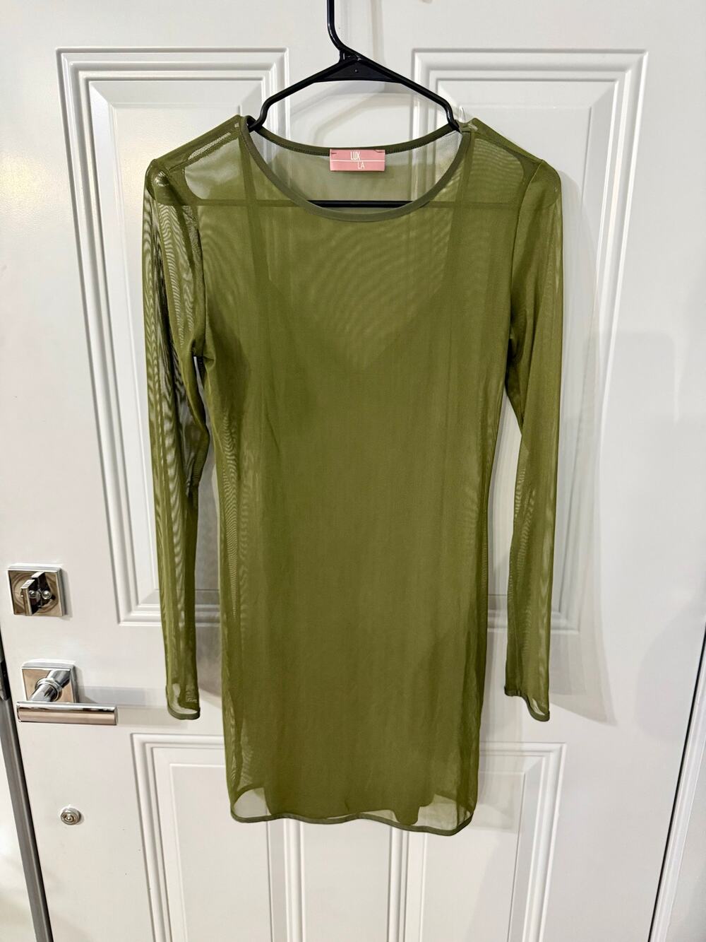 LUX LA Olive Green Mesh Overlay Slip Dress – S/M